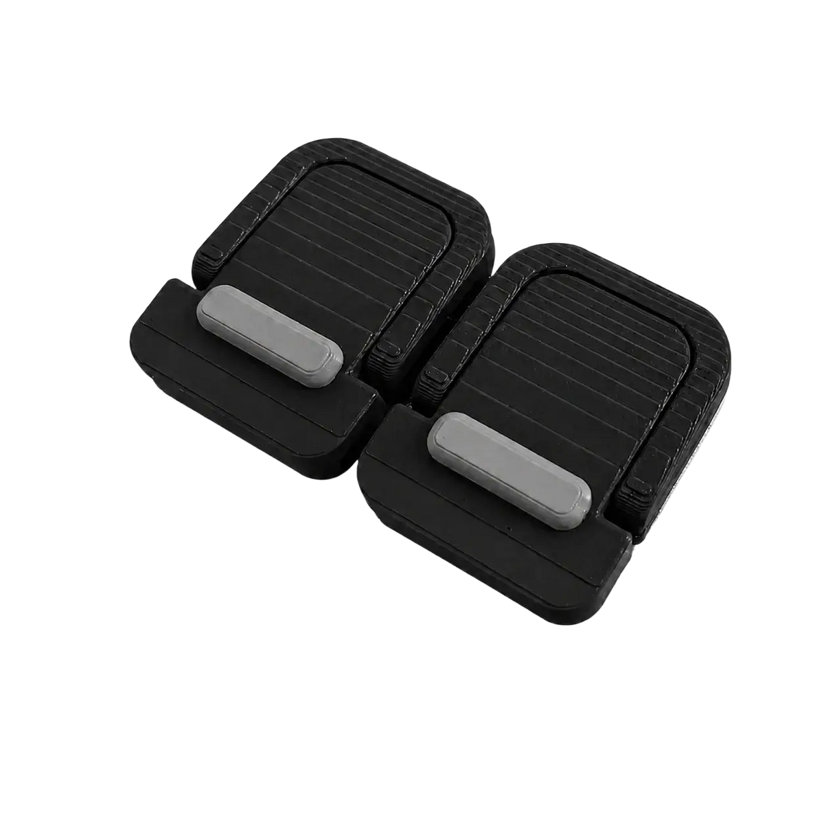 Black and gray plastic ribbed foot pedals for mini foldable laptop stands 2pack enhancing stability and grip