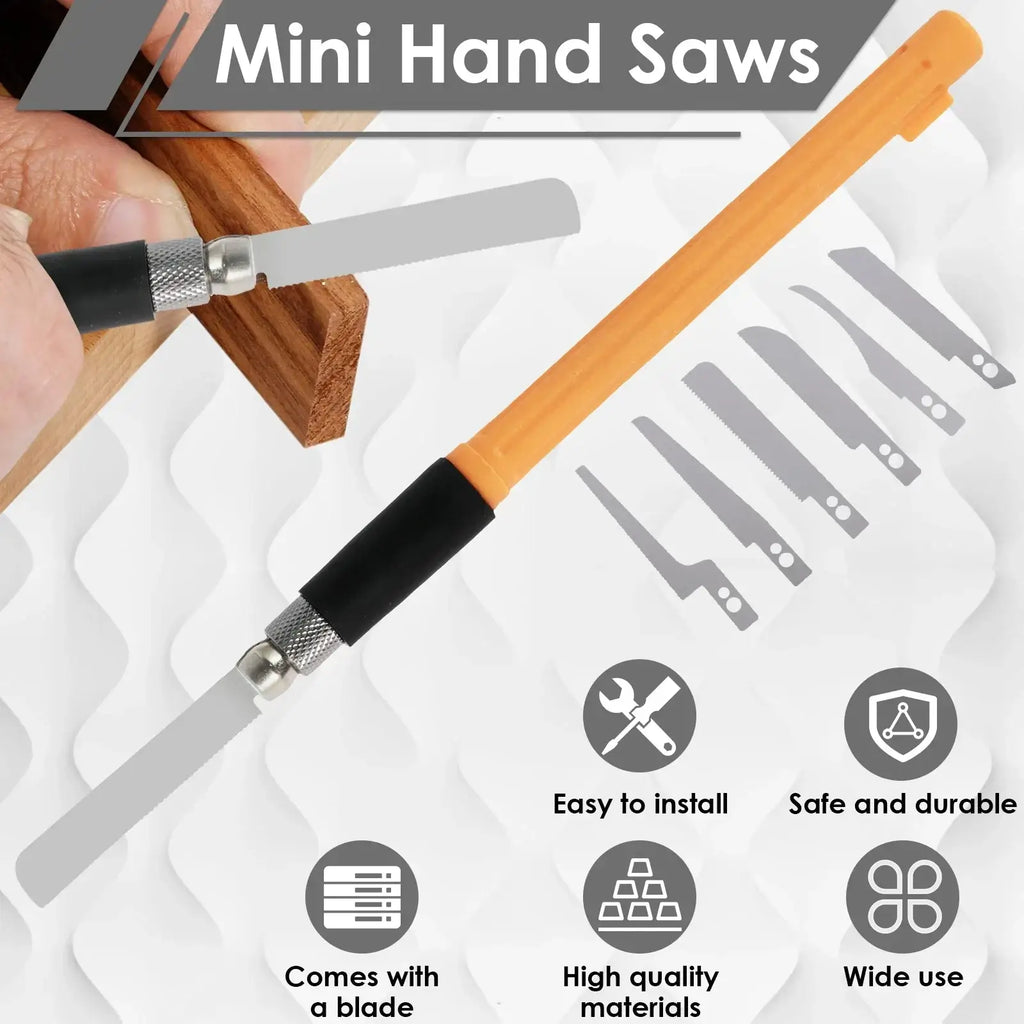 Mini hand saw kit for precision model making with wooden handle black grip and replaceable metal blades
