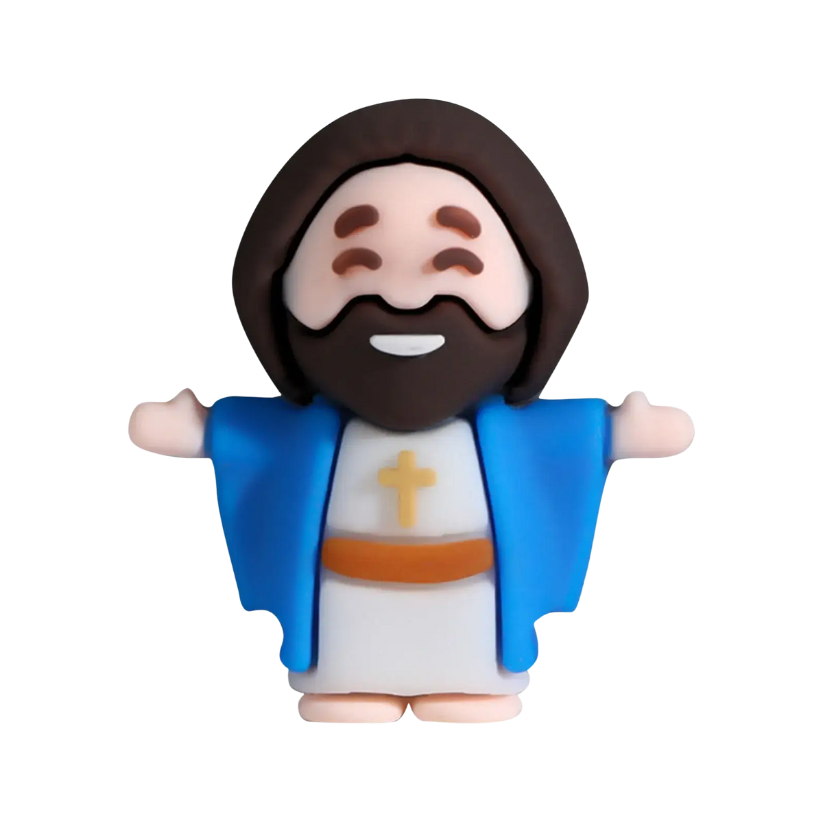 Mini Jesus figurine in blue and white with brown hair beard and gold cross ideal for Easter party favors set of 10 pcs