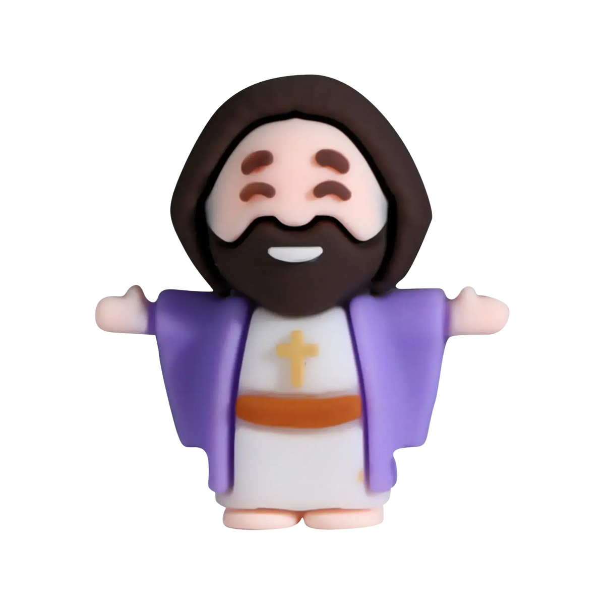 Purple and white mini jesus figurine with brown hair beard and gold cross chest for easter party favors 10 pcs