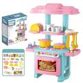 Mini kitchen play set plastic pretend cooking toys in pink light blue with yellow pots pans and utensils
