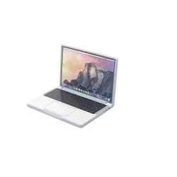 Mini laptop doll house accessory featuring a white miniature alloy laptop with an illuminated mountain screen