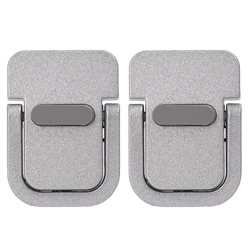 Silver textured phone ring stand with matte finish and central gray grip area shown on the back side of a mini laptop stand portable aluminum desk riser