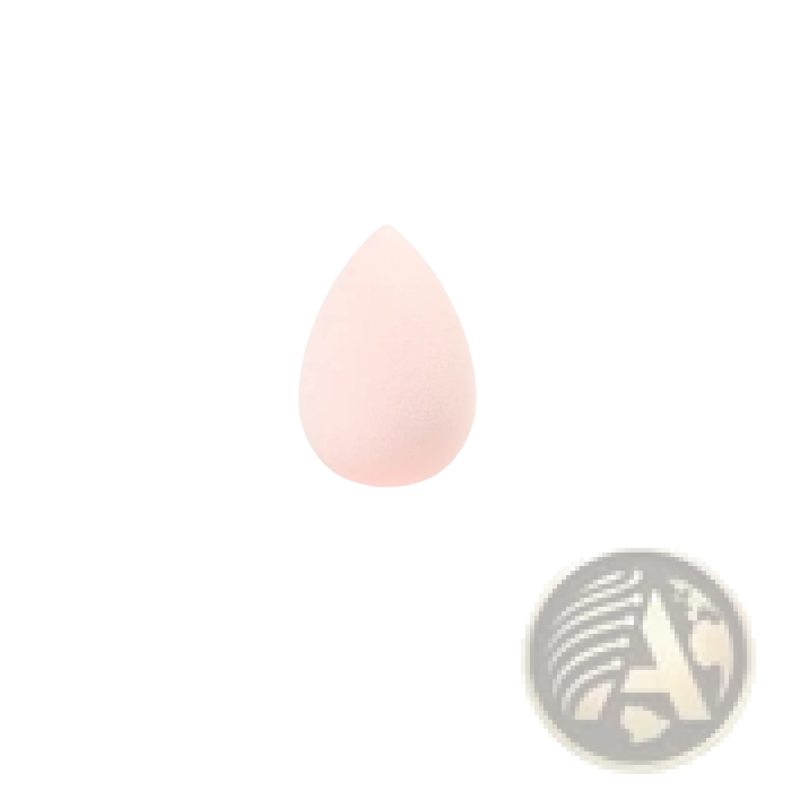 A soft pink teardrop-shaped makeup sponge with smooth matte finish for precise application of cosmetics