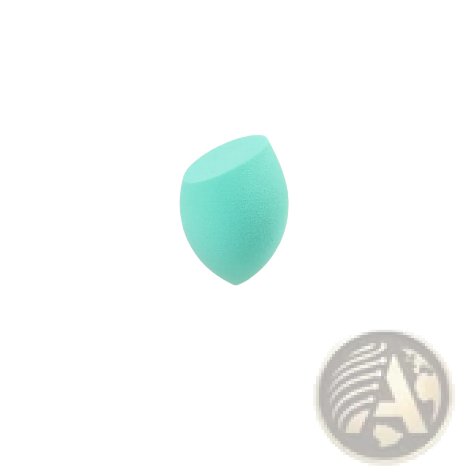 A teal-colored soft teardrop mini makeup sponge with a porous texture for smooth beauty blending