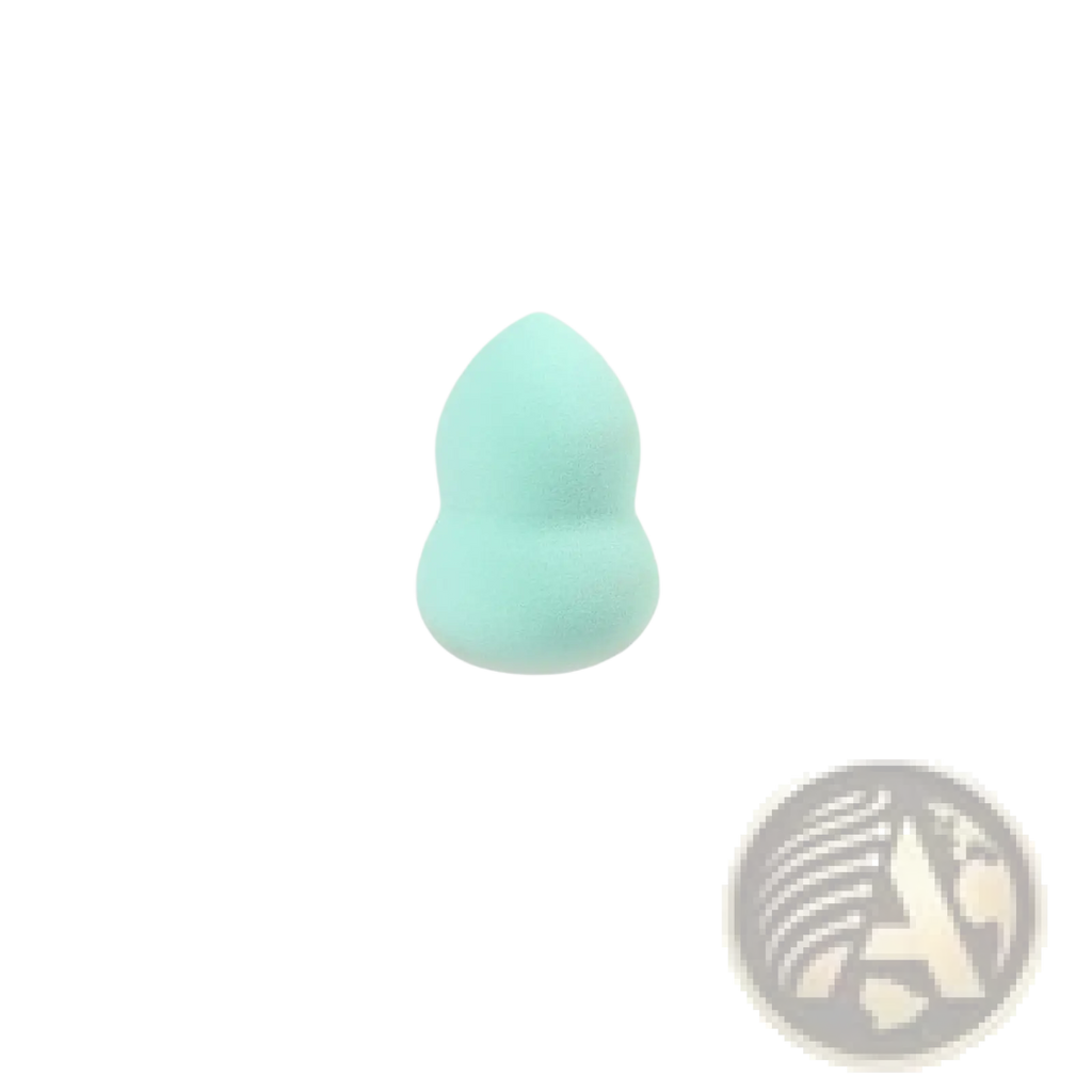 A soft mint green silicone mini makeup sponge with a teardrop shape and rounded base for blending and applying makeup