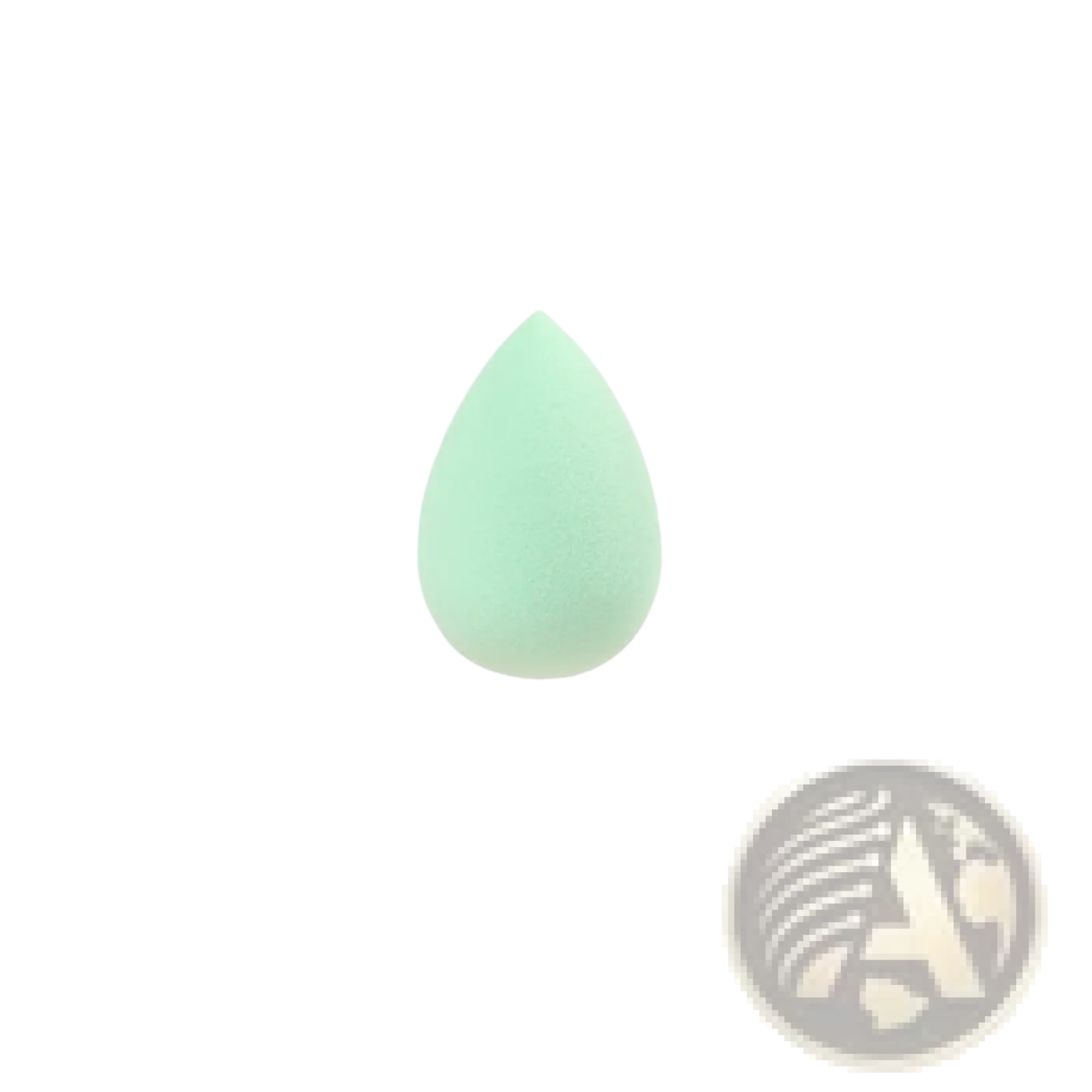 A soft mint-green teardrop shaped makeup sponge with a smooth matte finish for precise beauty application