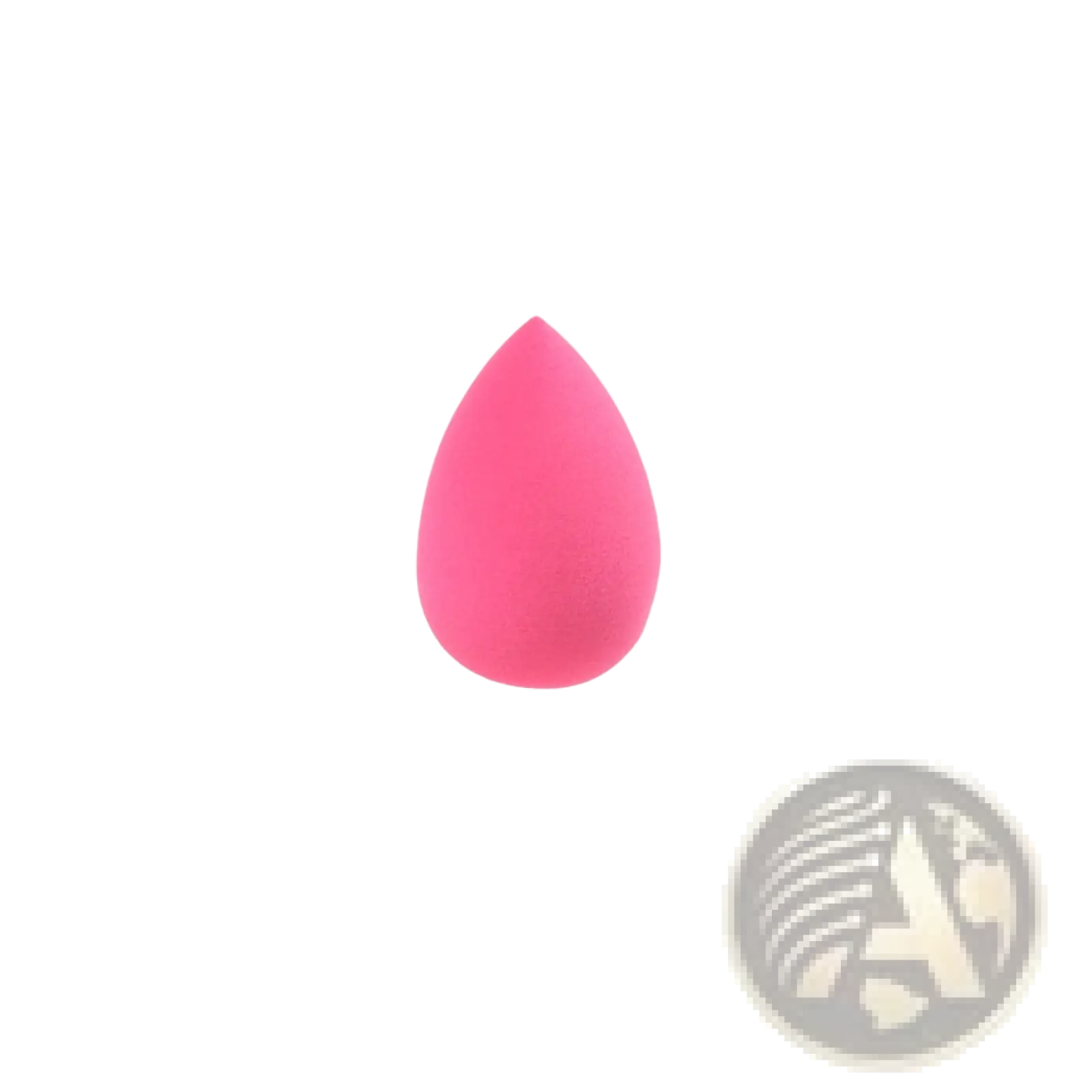 A vibrant pink mini makeup sponge with a soft porous texture in a teardrop shape for beauty blending