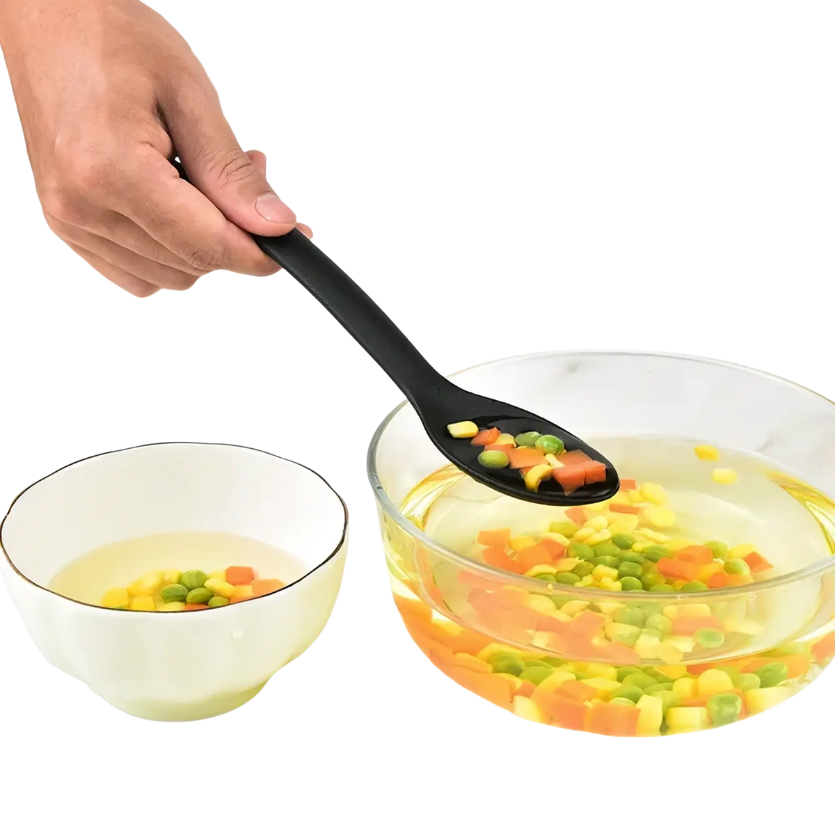 Black plastic serving spoon with smooth glossy finish and ergonomic handle from mini nylon camping utensil set