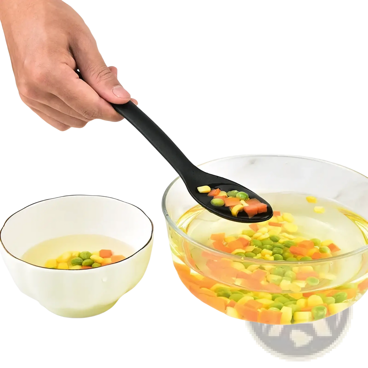 Black plastic serving spoon with smooth glossy finish and ergonomic handle from mini nylon camping utensil set