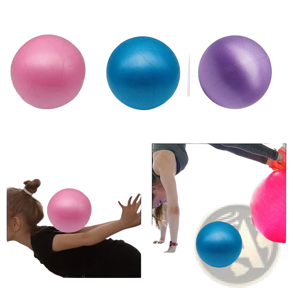 Mini Pilates ball 15cm core stability exercise balls in pink blue and purple smooth glossy plastic material