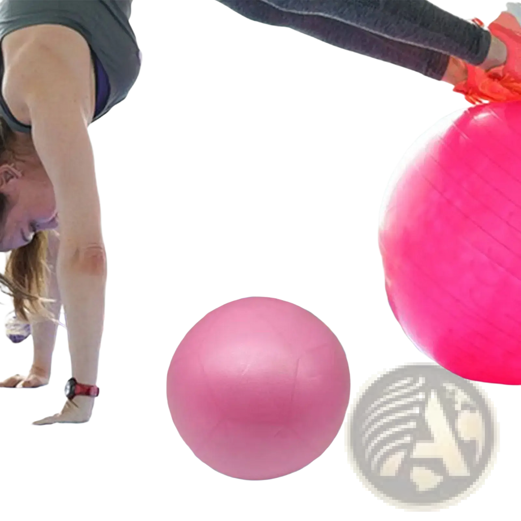 Pink mini pilates ball with a smooth glossy surface 15cm for core stability exercise and fitness use