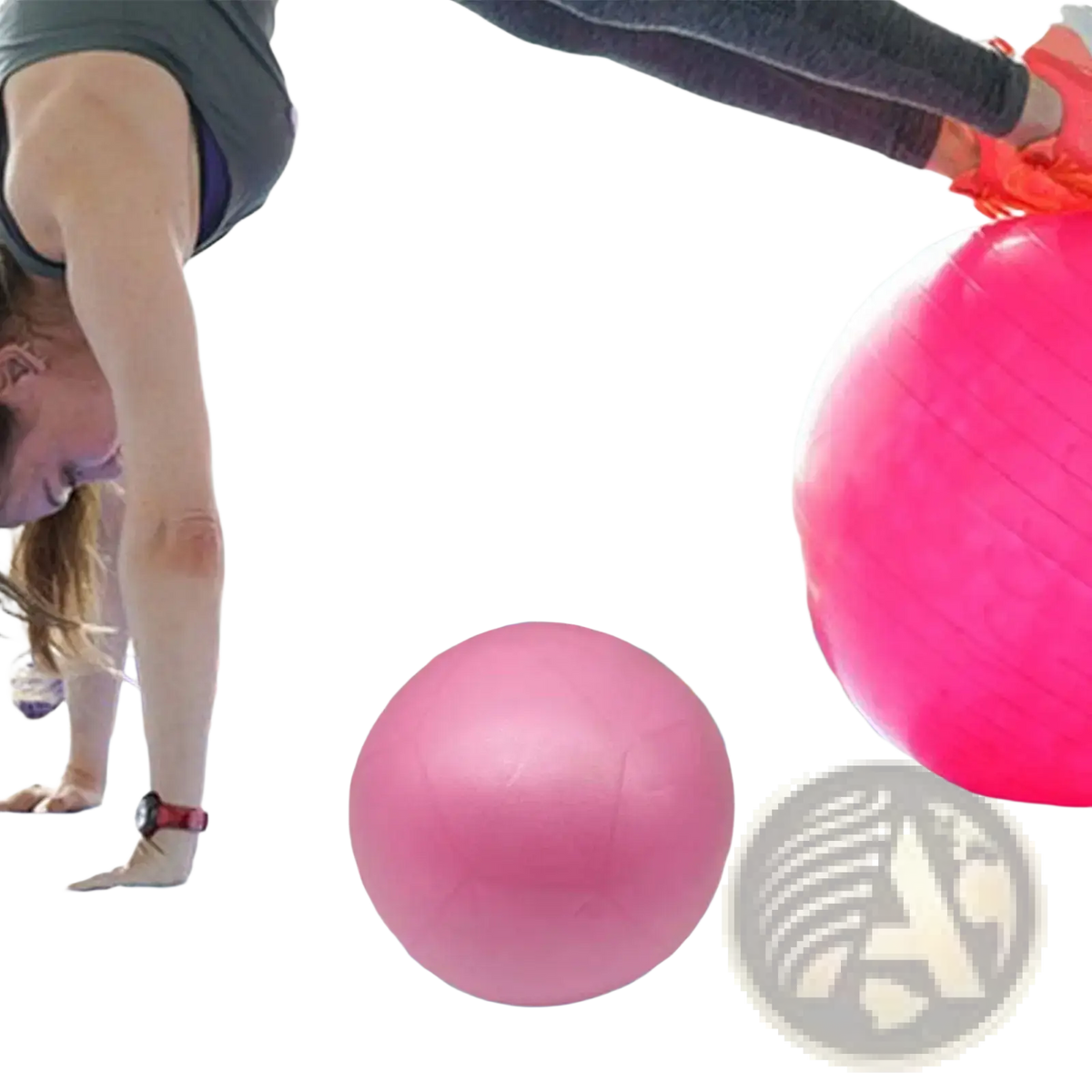 Pink mini pilates ball with a smooth glossy surface 15cm for core stability exercise and fitness use