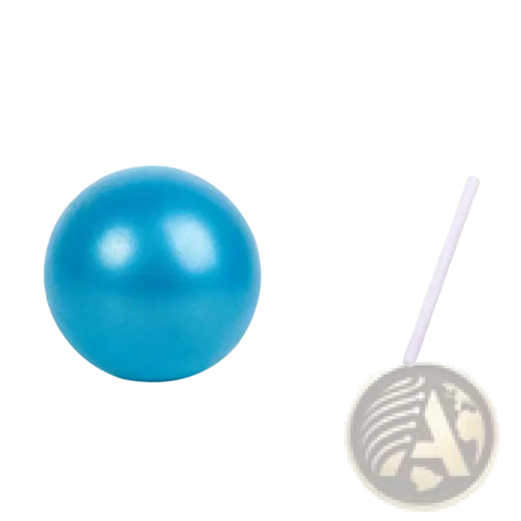 Bright blue glossy exercise ball displayed with mini pilates ball 25cm pink and purple for fitness use