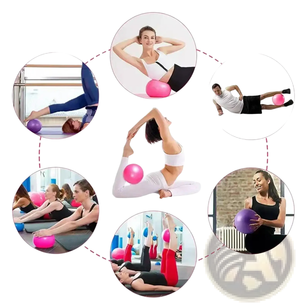 Mini pilates balls 25cm in pink and purple designed for fitness routines and core strengthening exercises
