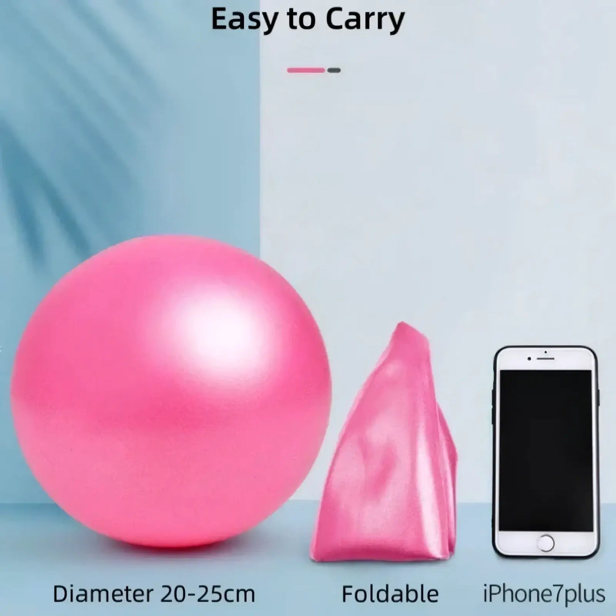 A shiny pink inflatable mini pilates exercise ball 25cm designed for portability and foldable storage explosion proof