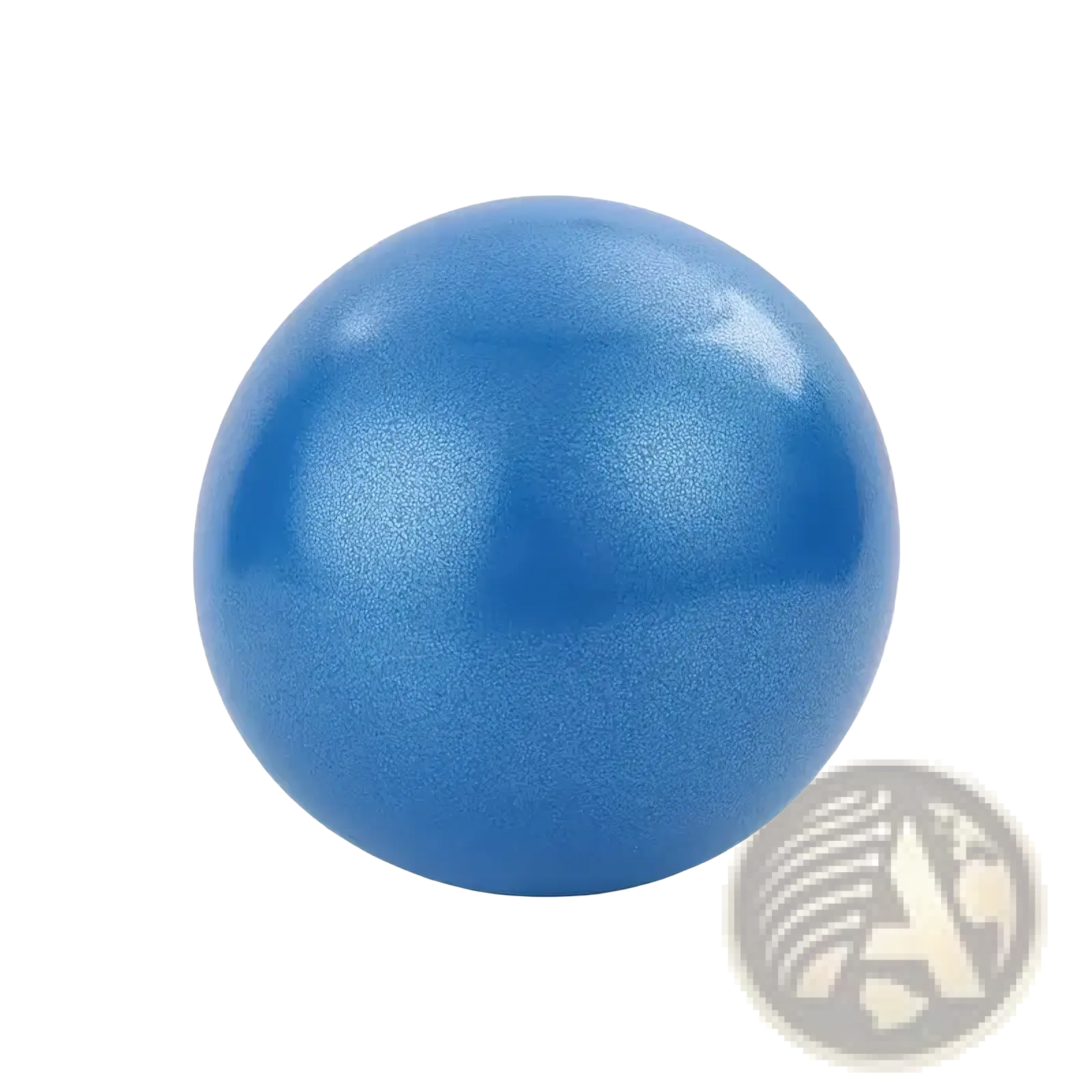 A smooth metallic blue mini pilates yoga ball with subtle speckled texture for core fitness training