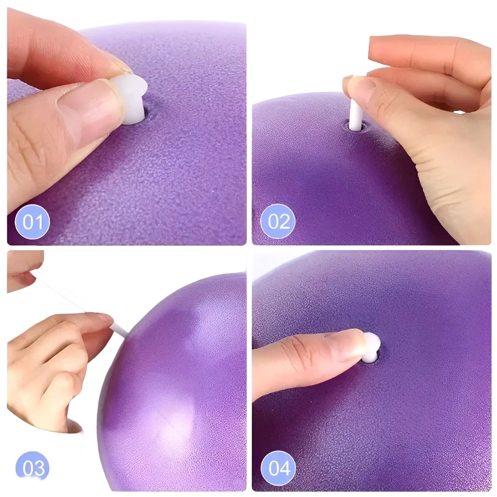Mini Pilates yoga ball in purple with textured surface and white valve cap for core fitness training
