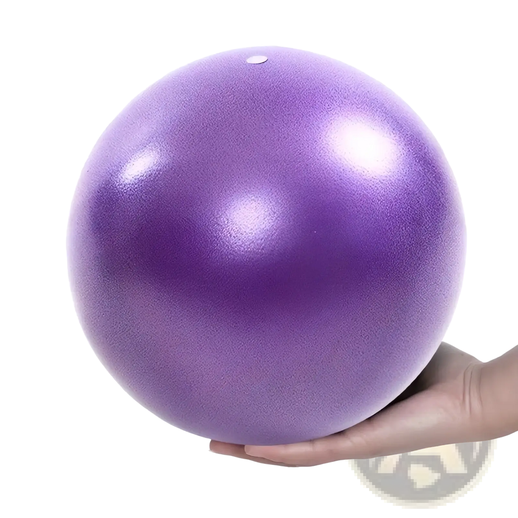 A smooth matte-finish purple mini pilates yoga ball held in hand for core fitness training