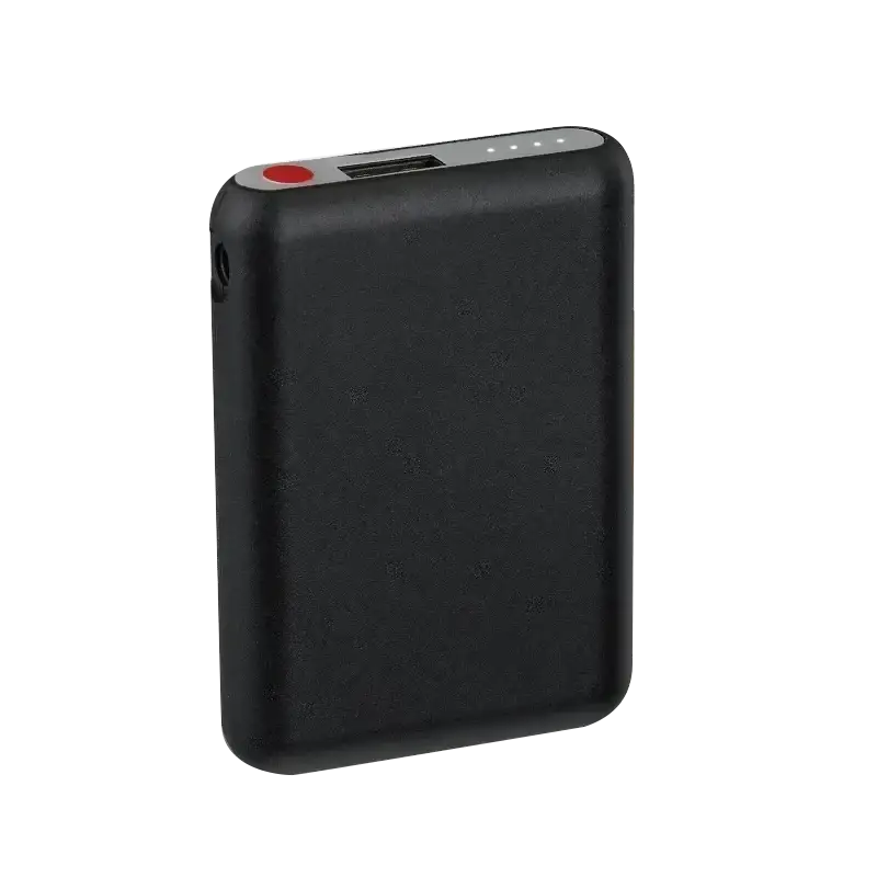 Mini power bank 5000mah heated gloves battery black matte finish with red button and silver usb port for heated gloves