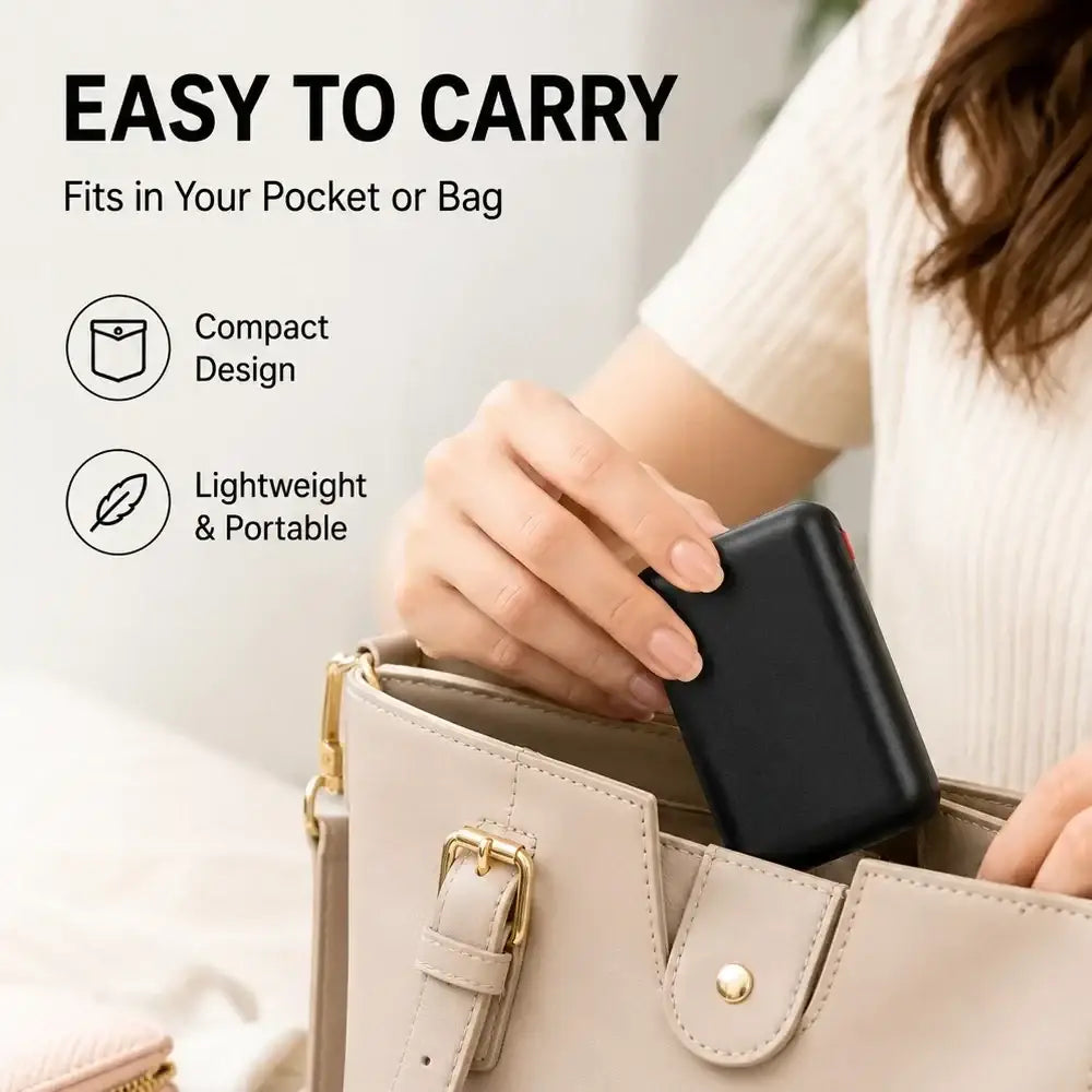 Black rectangular mini power bank with smooth matte finish designed as a heated gloves battery for heated gloves