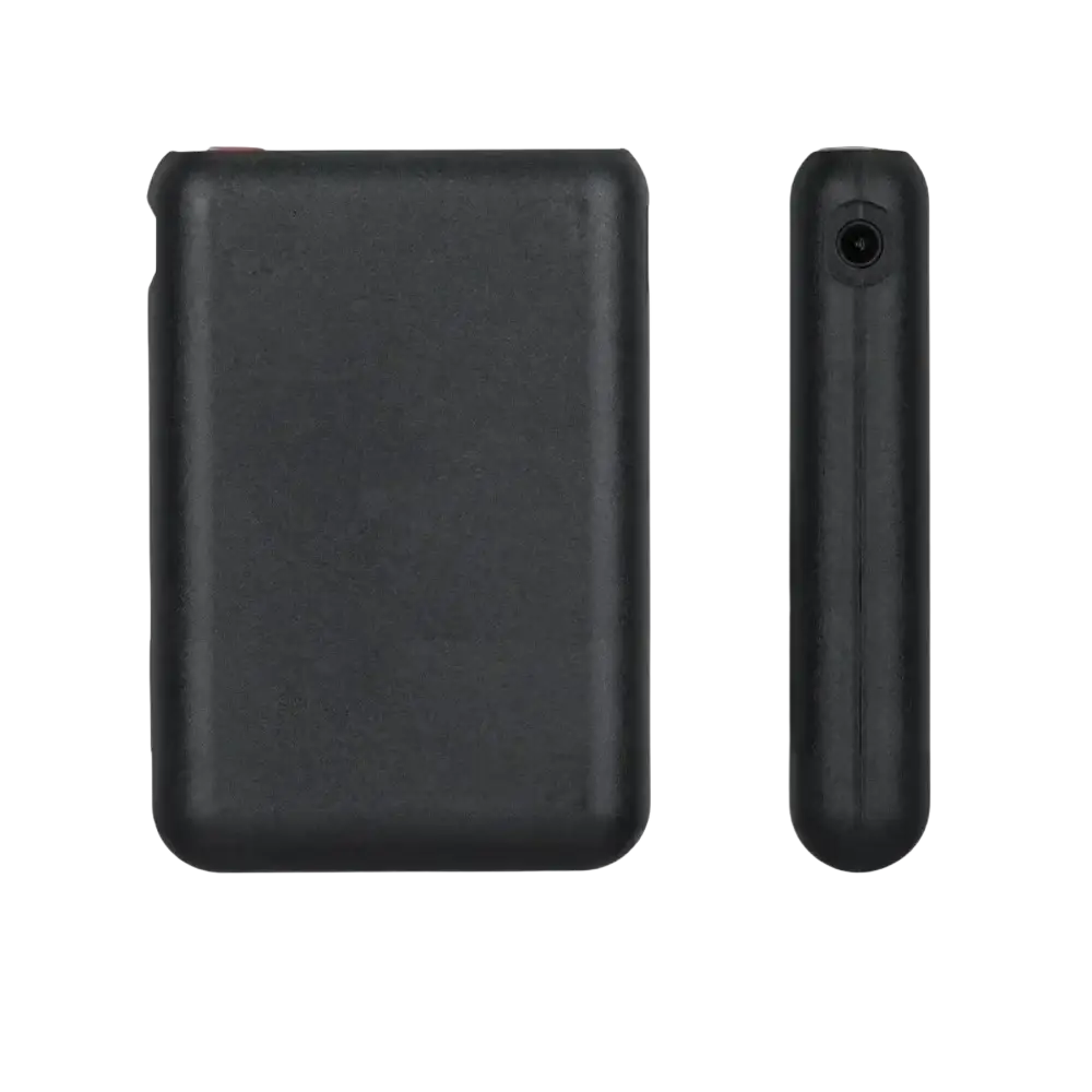 Black rectangular mini power bank with camera lens on one end for heated gloves battery and portable heating power bank