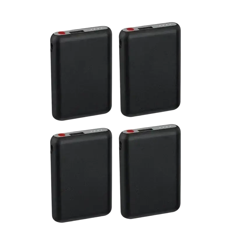 Black rectangular mini power bank 5000mah with red charging lights and silver accents for heated gloves battery use