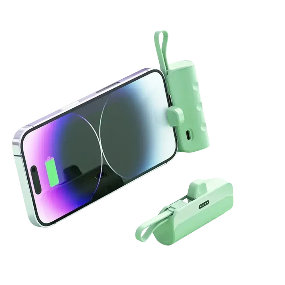 Mint green mini power bank quick charge 10000mah phone charger with durable shell material clip and loop handle