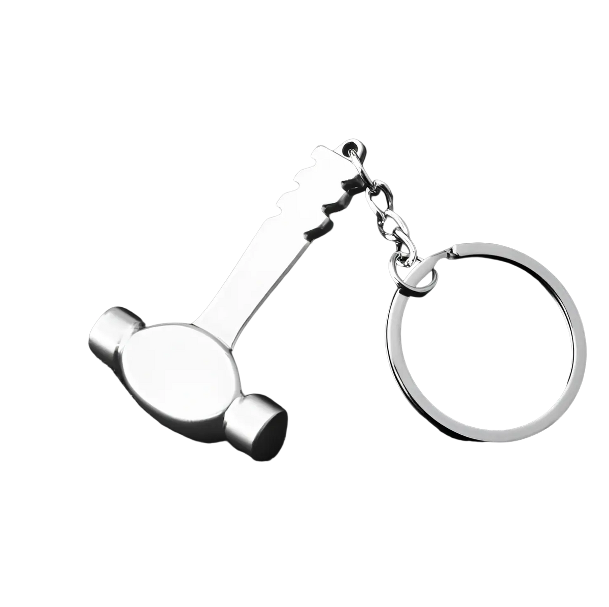 Shiny silver metal hammer-shaped keychain with chain and ring from mini tool keychain set metal multi-tool key ring
