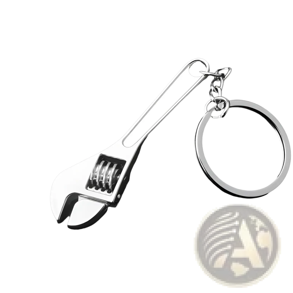 Shiny silver metal adjustable wrench keychain with chain and ring from mini tool keychain set metal multi-tool key ring