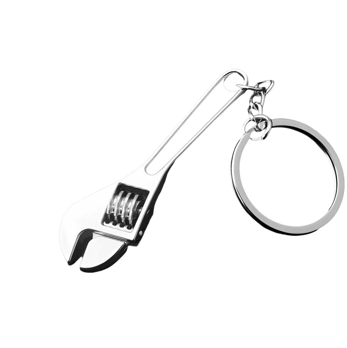 Shiny silver metal adjustable wrench keychain with chain and ring from mini tool keychain set multi-tool key ring