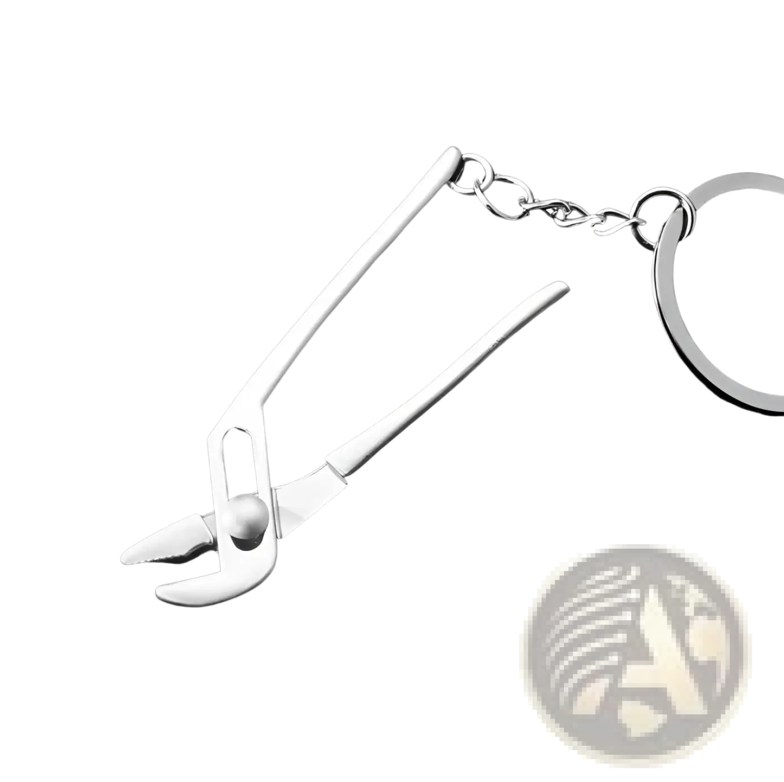 Silver-toned miniature pliers keychain with sleek metallic finish and chain attachment from mini tool keychain set metal multi-tool key ring