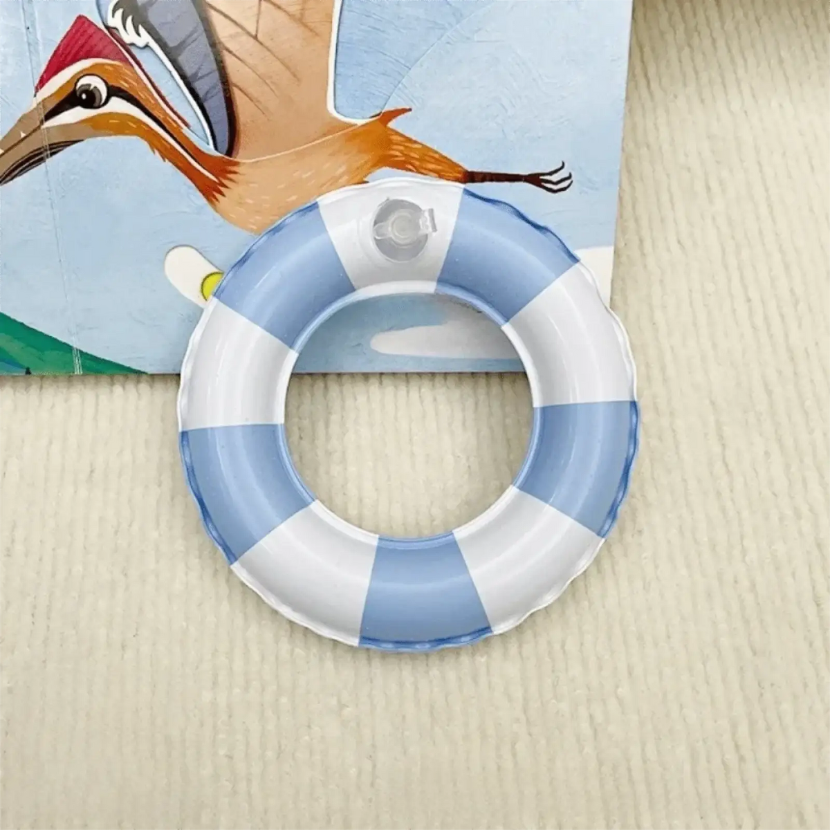 Mini turtle inflatable swim ring aquarium toy with blue and white striped inflatable life ring design