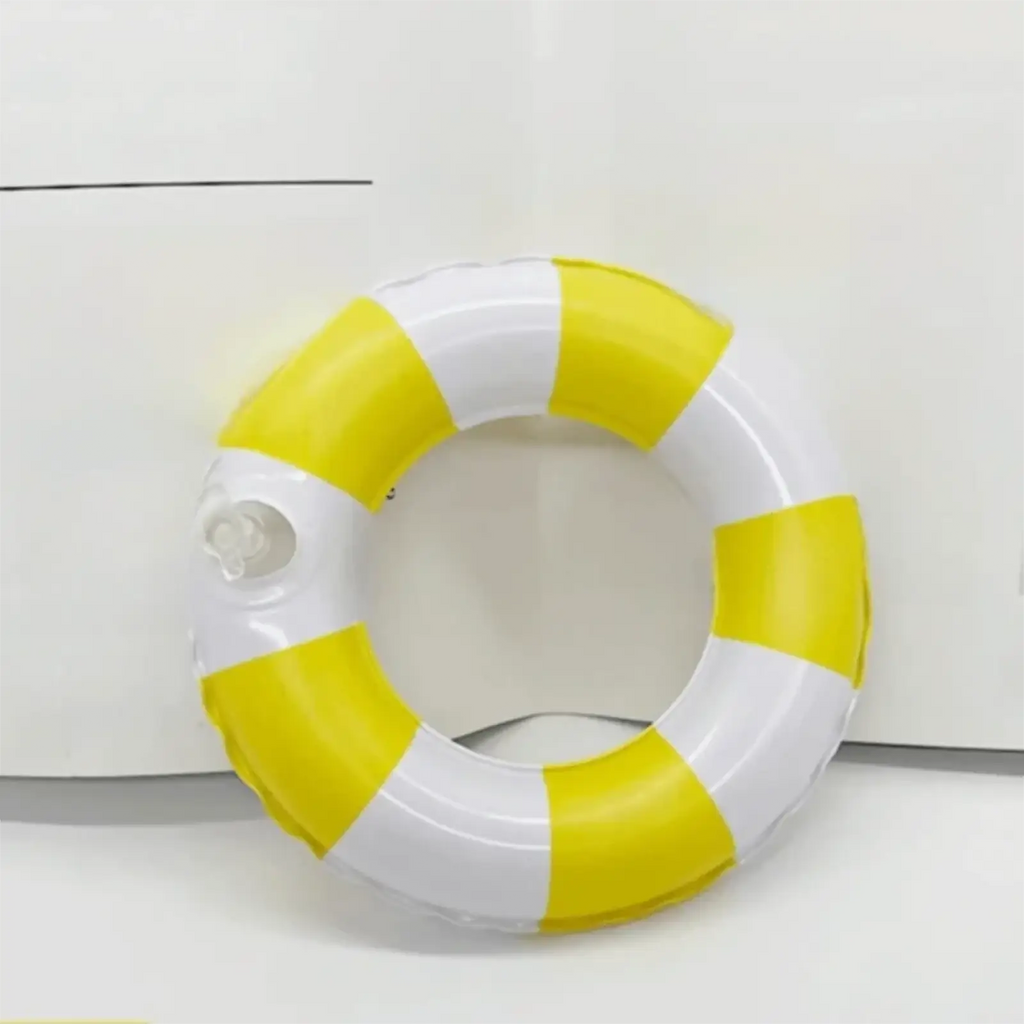 Mini Turtle inflatable swim ring aquarium toy featuring a yellow and white striped inflatable life ring design