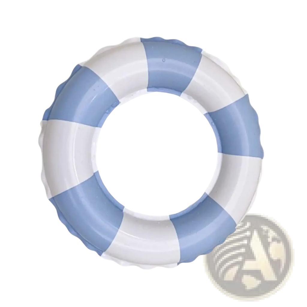 Blue and white striped inflatable life ring made of durable material for mini turtle swimming pool float toy use