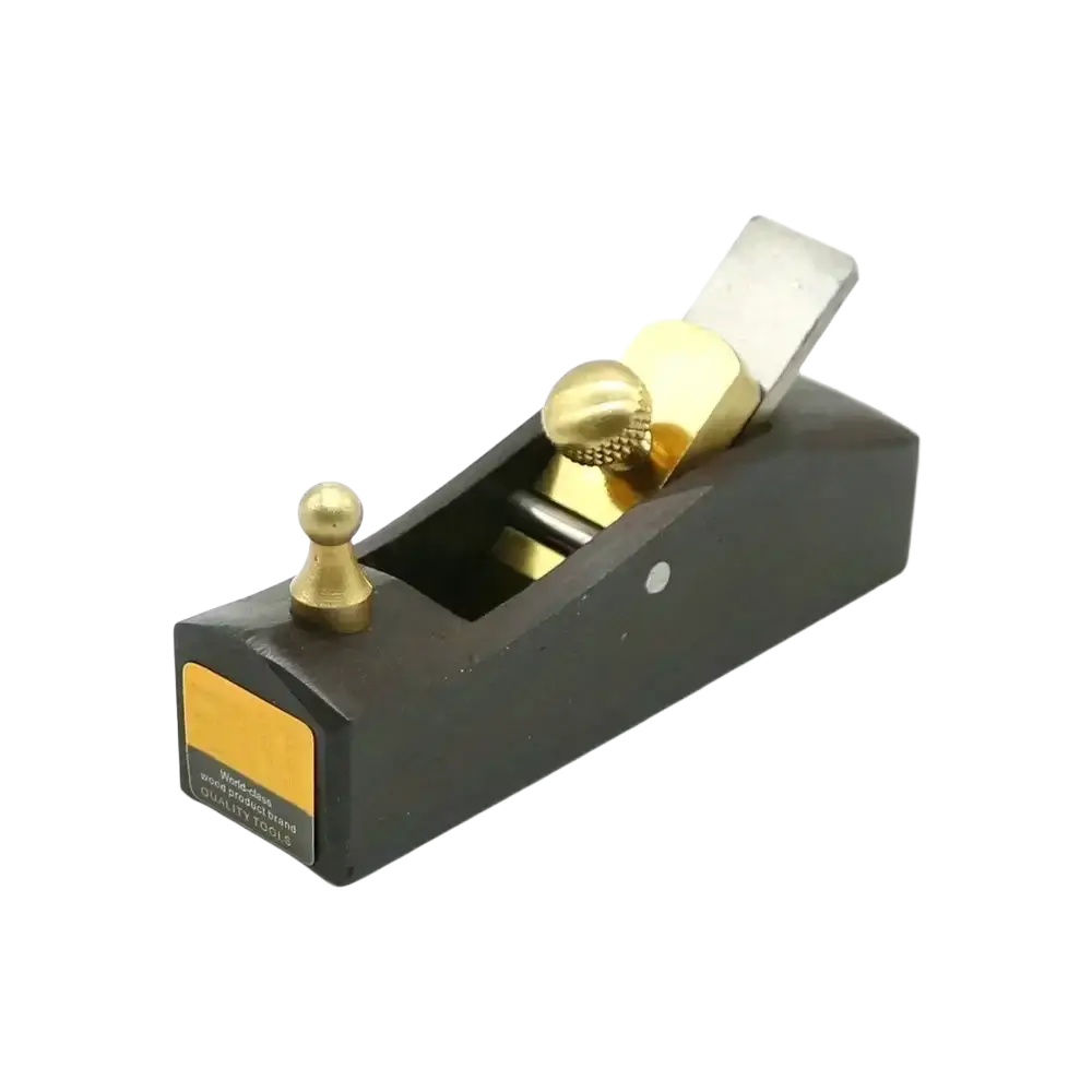 Black wooden mini hand plane with brass knobs and adjustable silver carbon steel blades for precise woodworking