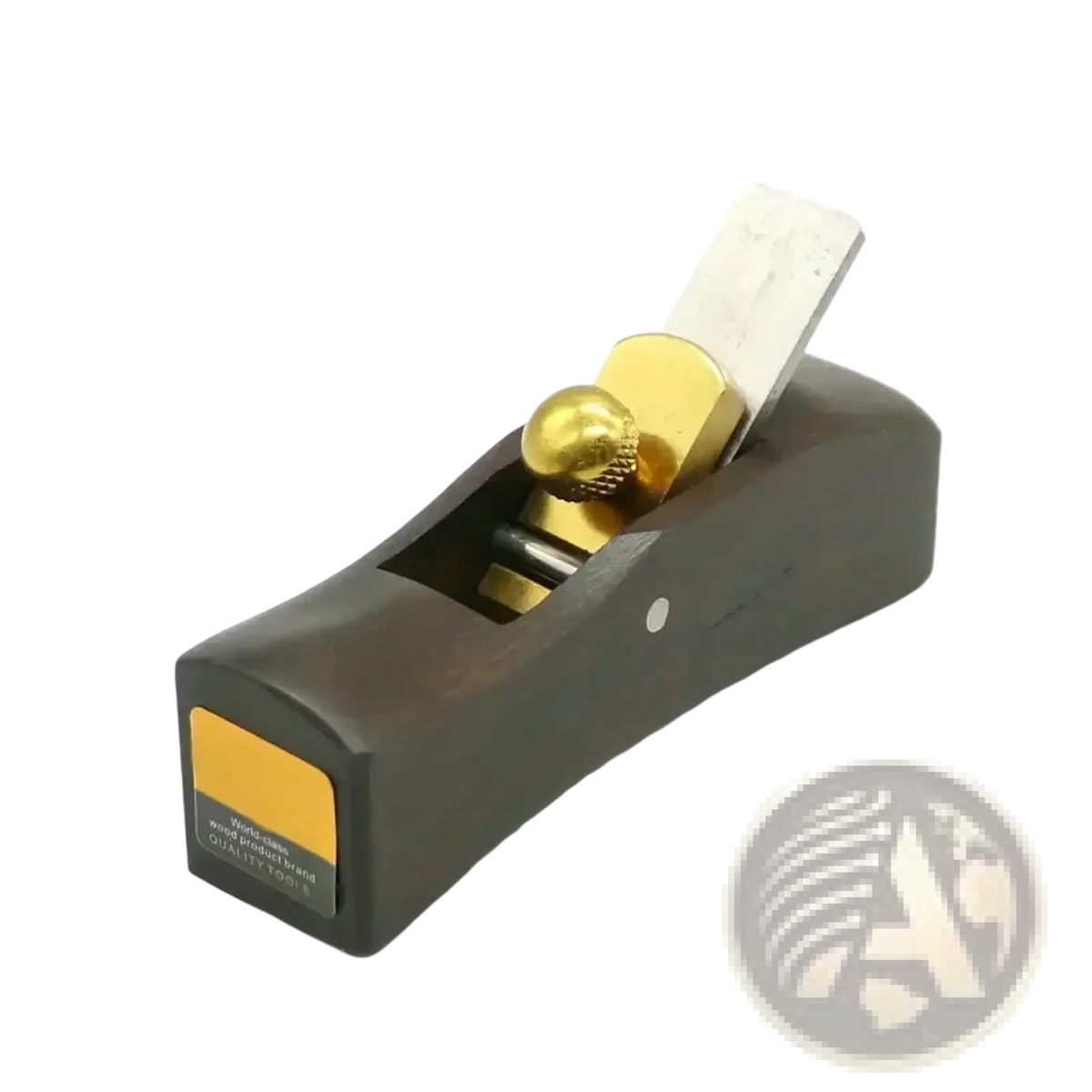 Dark wood-handled mini wood hand plane set with polished brass knob and adjustable carbon steel blades