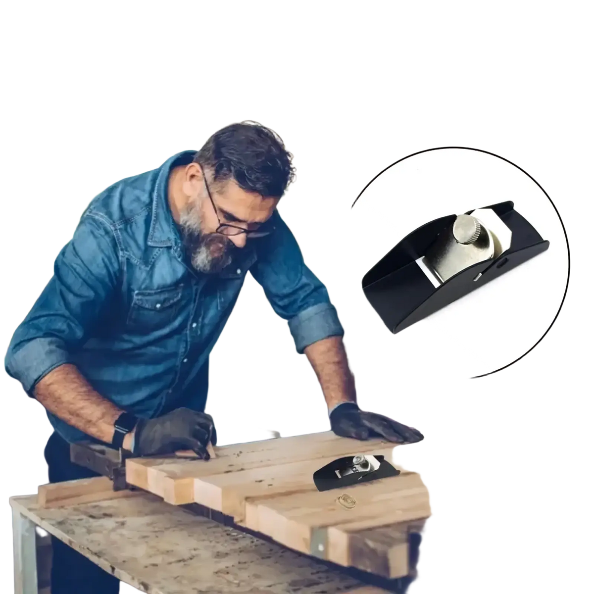 Black metal mini wood hand planer with silver adjustable knob and polished steel blade made of aluminum alloy