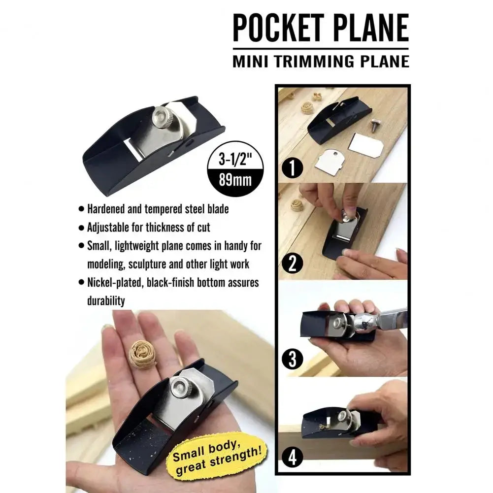 Black nickel-plated mini wood hand planer with 3½-inch blade aluminum alloy for precise trimming and light woodworking tasks
