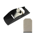 Black mini wood hand planer with silver adjustable knob and metallic blade made of aluminum alloy with replacement insert