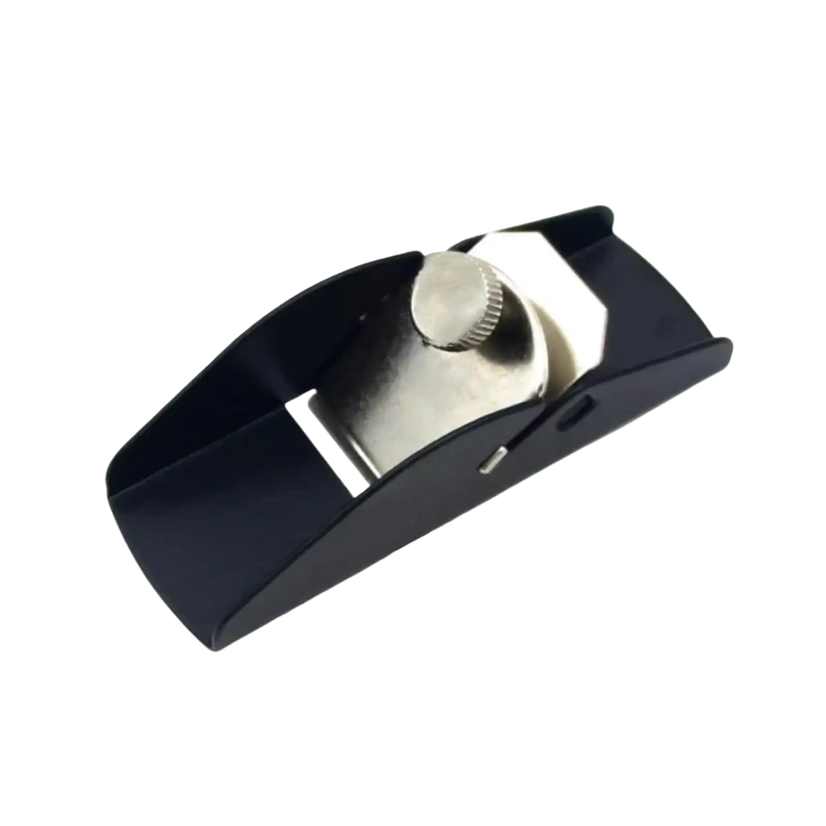 Black mini wood hand planer with silver adjustable knob and metallic blade made of aluminum alloy for carpentry use