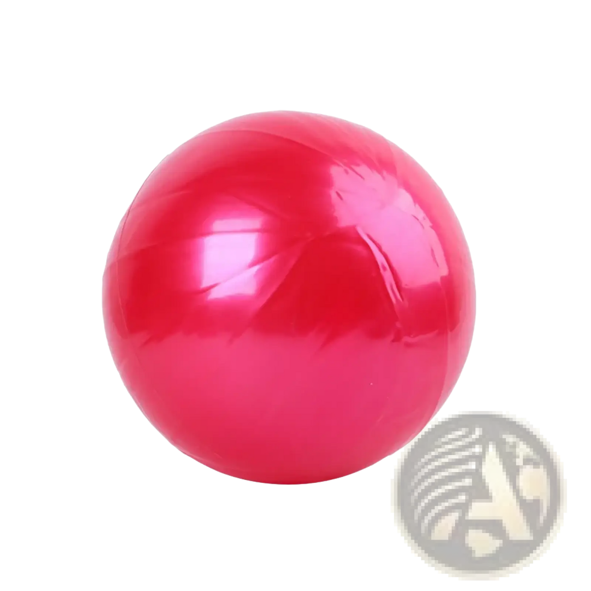 A shiny vibrant red mini yoga ball 20cm made of inflatable smooth glossy material for fitness balance exercise