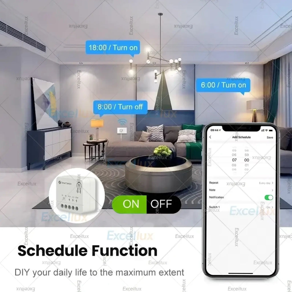 White rectangular mini zigbee smart switch module with multiple buttons and digital display for lighting control via app