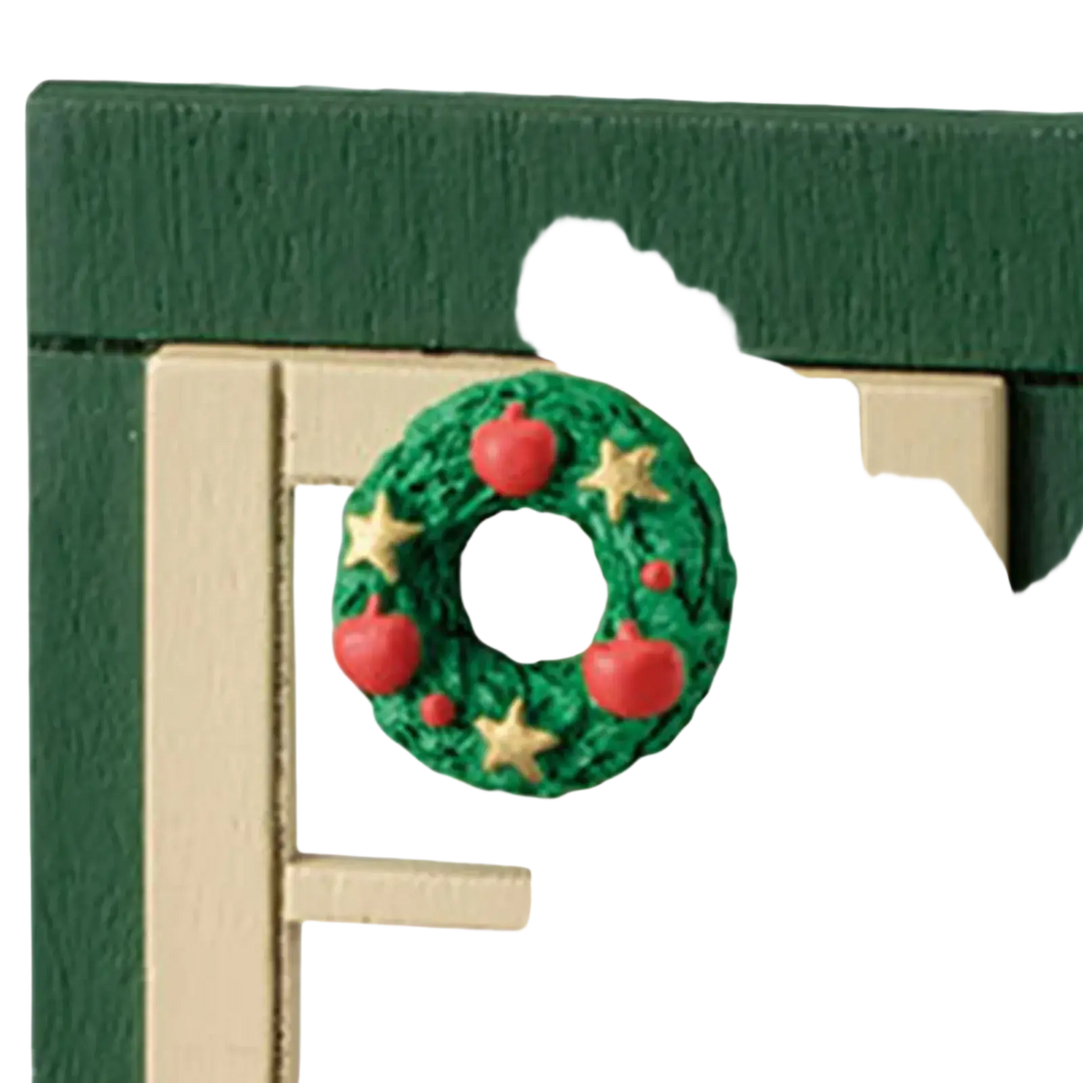 Miniature Christmas door wall ornament featuring a green wreath with red apples and gold stars