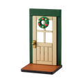Miniature Christmas door wall ornament with green frame beige paneling gold doorknob and wreath decoration