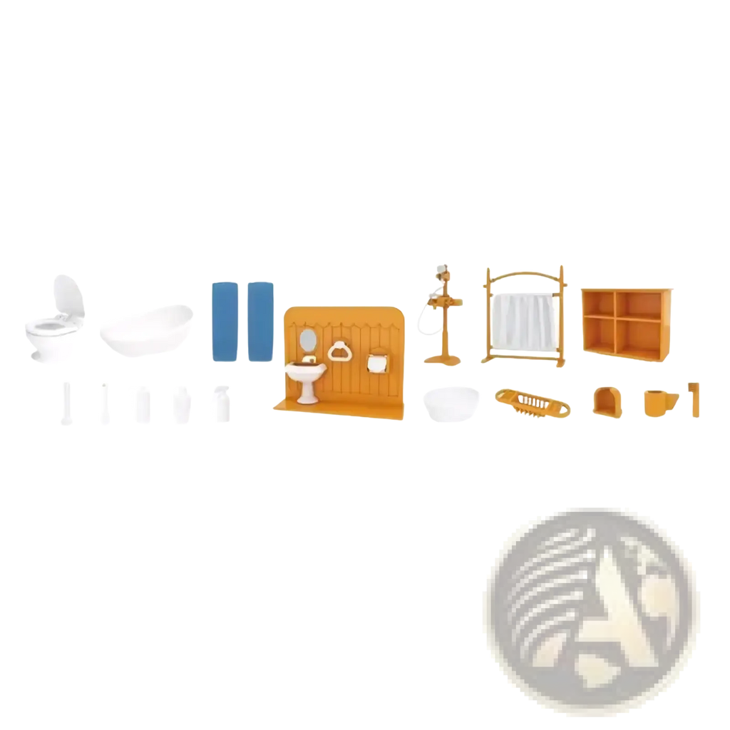 Orange wooden bathroom vanity with white sink and mirror miniature dollhouse furniture set for 1 12 scale
