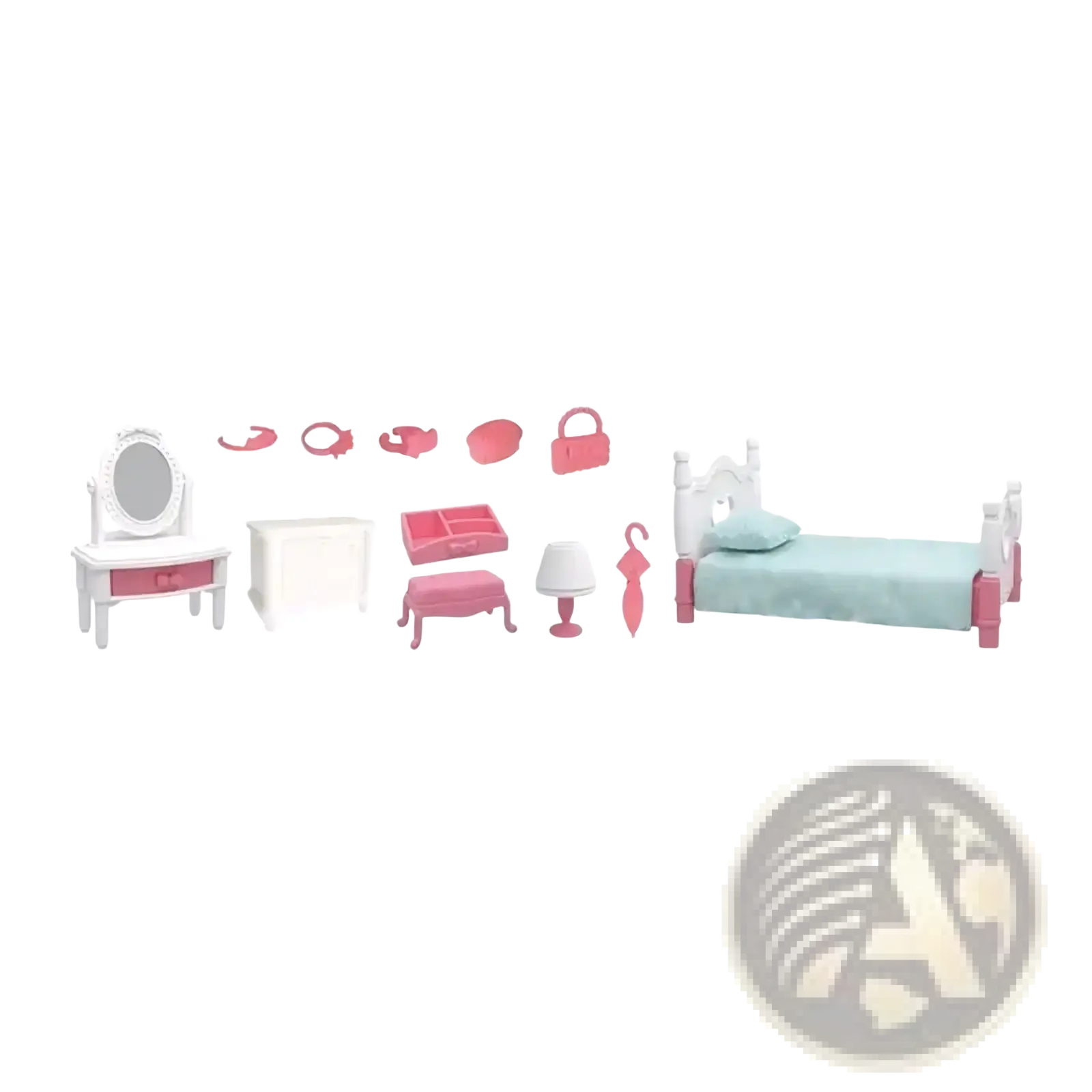 Miniature dollhouse furniture set 1 12 scale pink and white bedroom with mint green bedspread for dollhouses