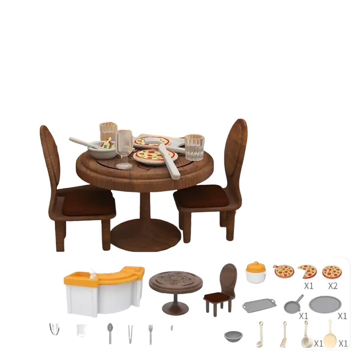 Yellow and white plastic toy kitchen set with wooden table and chairs miniature dollhouse furniture for 1 12 scale