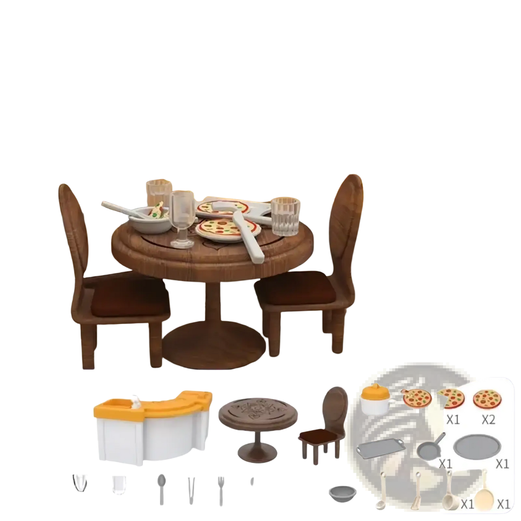 Yellow and white plastic toy kitchen set with wooden table and chairs miniature dollhouse furniture for 1 12 scale