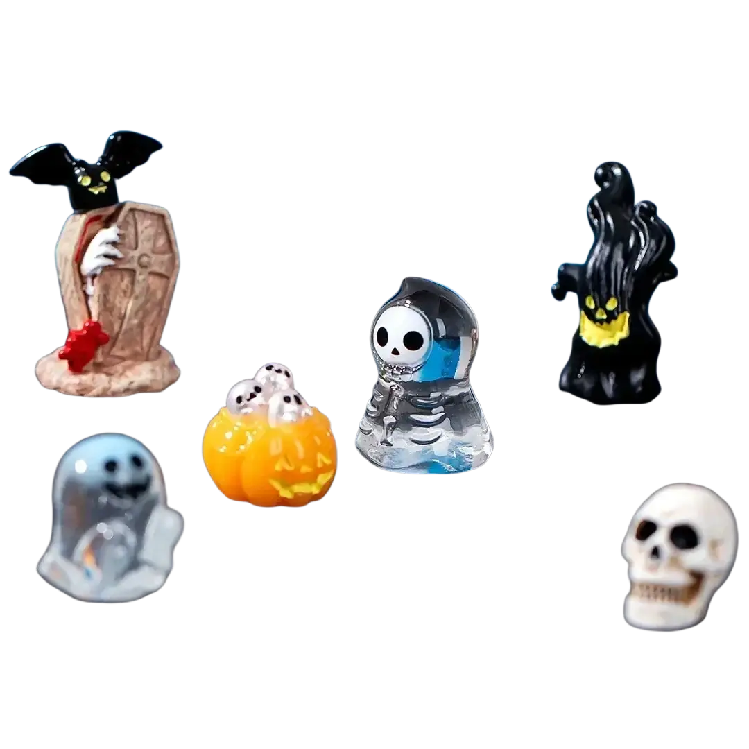Clear plastic resin ghost figurine with black eyes and smiling mouth for miniature rabbit fairy garden decor